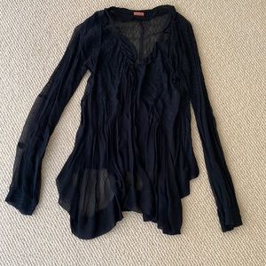 Chan Luu Sheer Black Boho Tunic Longsleeve Top